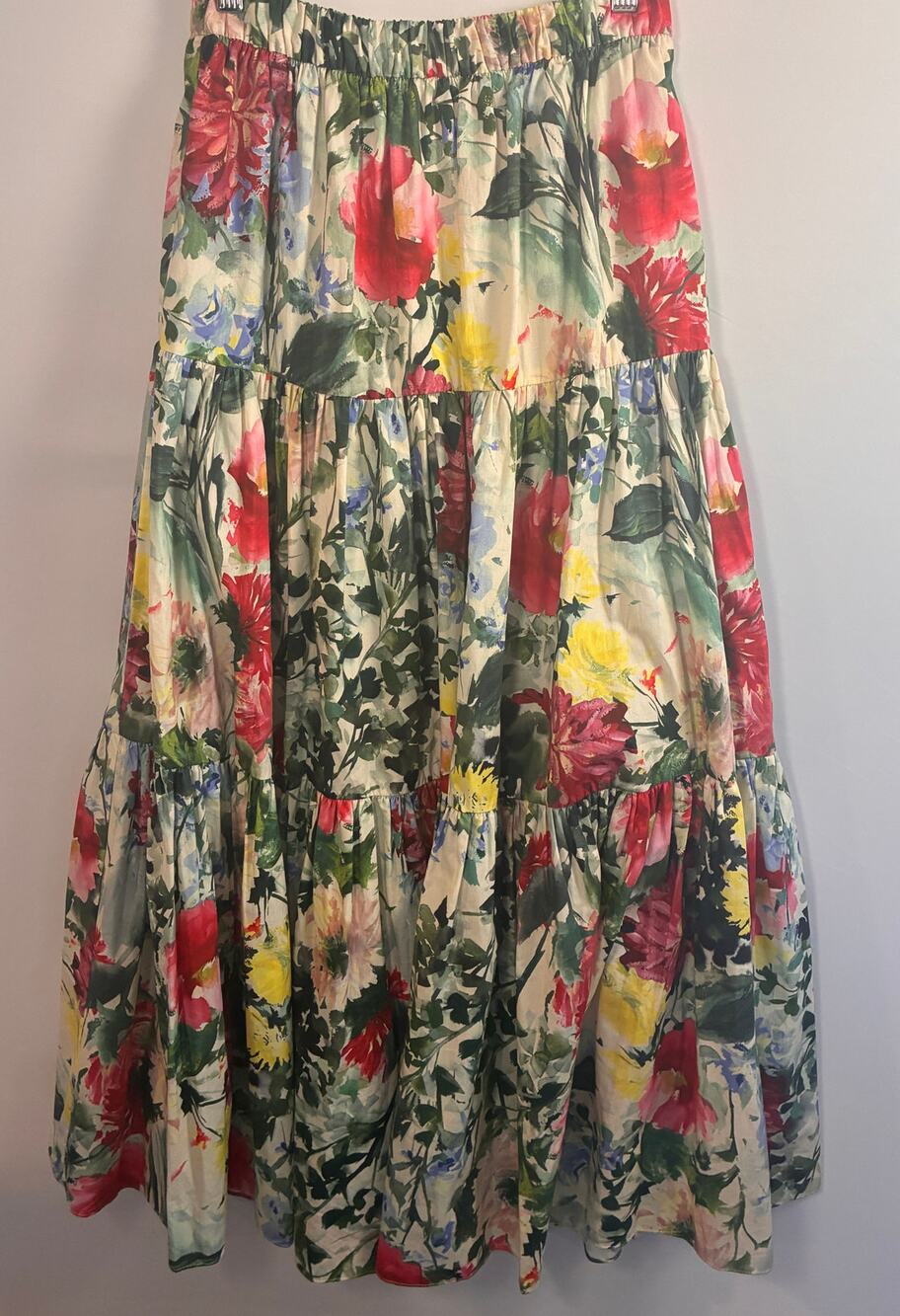 Zara Womens Small Medium Tiered Floral Maxi Skirt High Waist Watercolor Boho